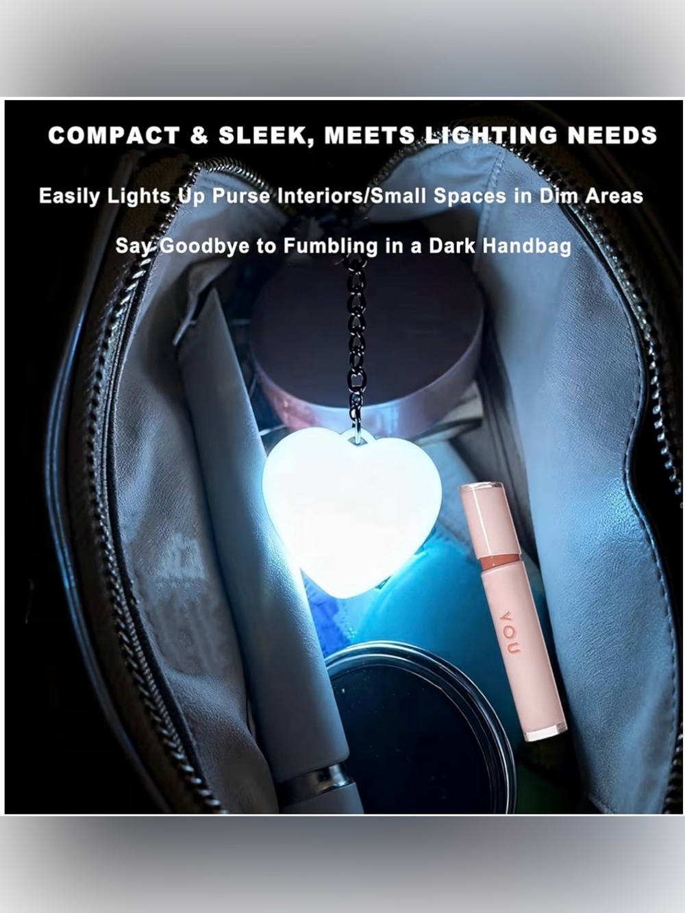Rechargeable Heart Purse Light ,LED for Purse with Automatic Sensor - Picture 3 of 8